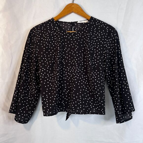 Lush Polka Dot Cropped Back Tie Wide 3/4 Sleeve Blouse Boho Chic Size Small - Picture 10 of 10